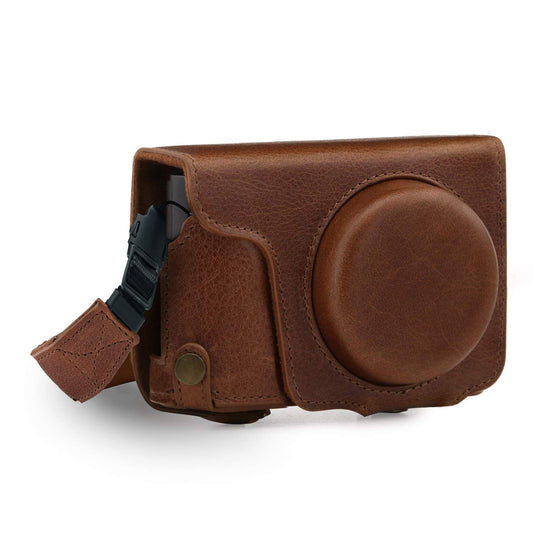 MegaGear Panasonic Lumix DC-TZ100, TZ200 Ever Ready Genuine Leather Camera Case with Strap - Brown MG1436
