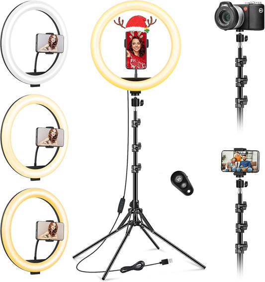 11.5 inch ring light with tripod stand for smartphones, large tripod with ring light, selfie ring light phone holder with ring light for photography, YouTube, TikTok, video, makeup