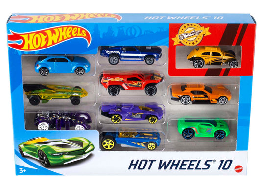 Hot Wheels 1:64 Die-Cast Car Gift Set, 10 toy cars, random selection, toy cars for ages 3 and up, 10 pack, Multicolor, 54886.