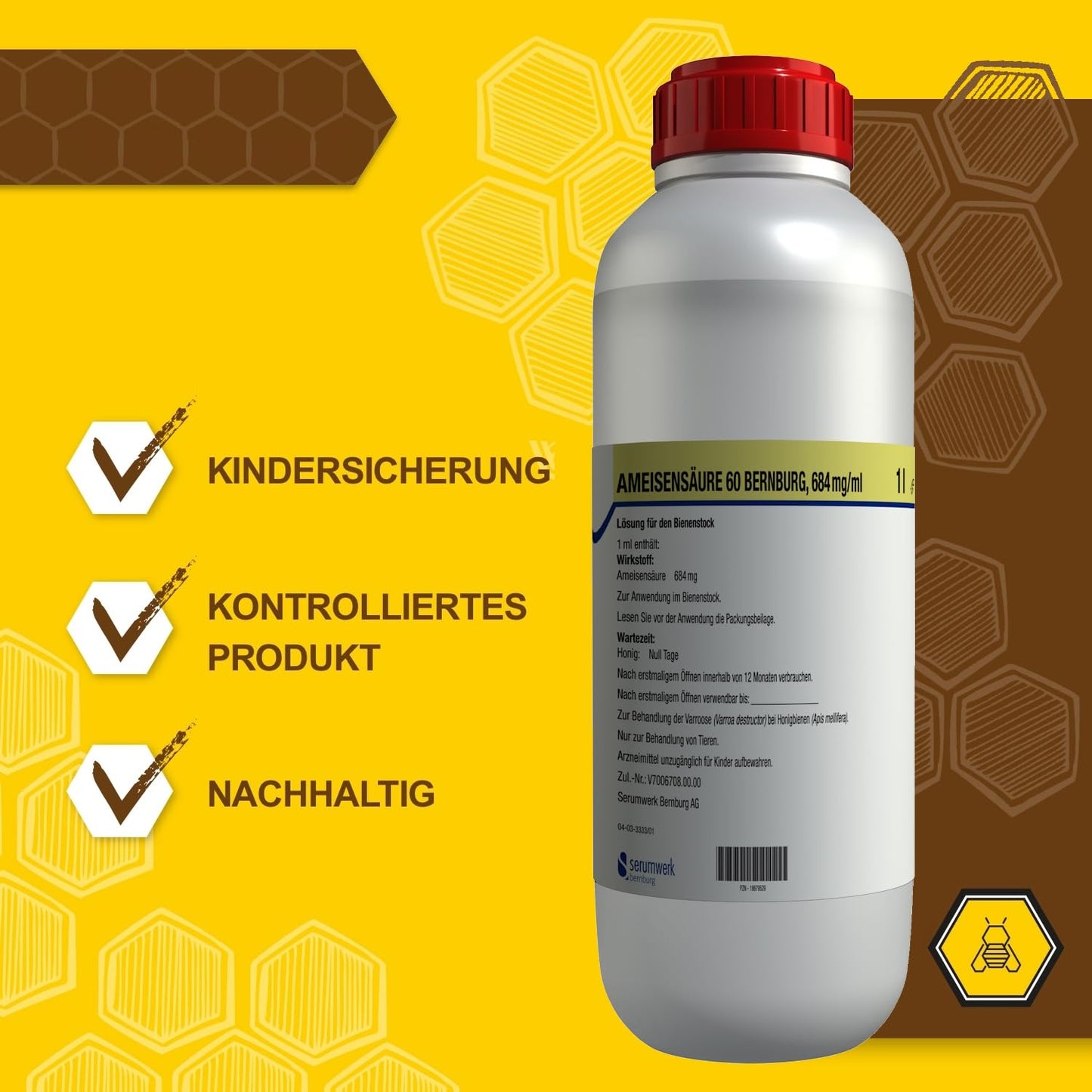 APIFORMES Set: Formic acid 60 for bees 1 l from Serumwerk Bernburg Dosage syringe - Varroa treatment - Beekeeping supplies - Apiary supplies - Animal supplies