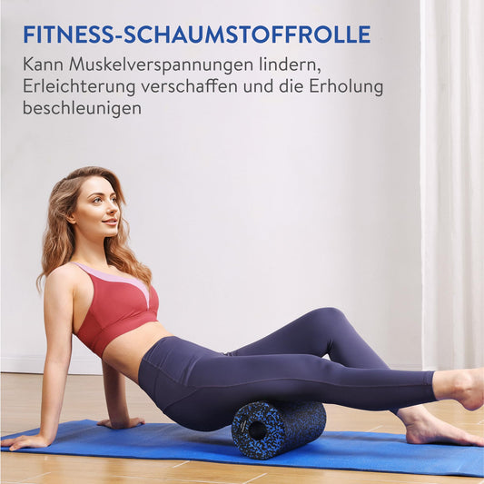 EVEREST FITNESS Fascia Roller Spine 30 cm medium-firm in black/blue incl. booklet - Professional fascia roller for back - Foam roller - Massage roller - Fitness roller - Yoga massage roller