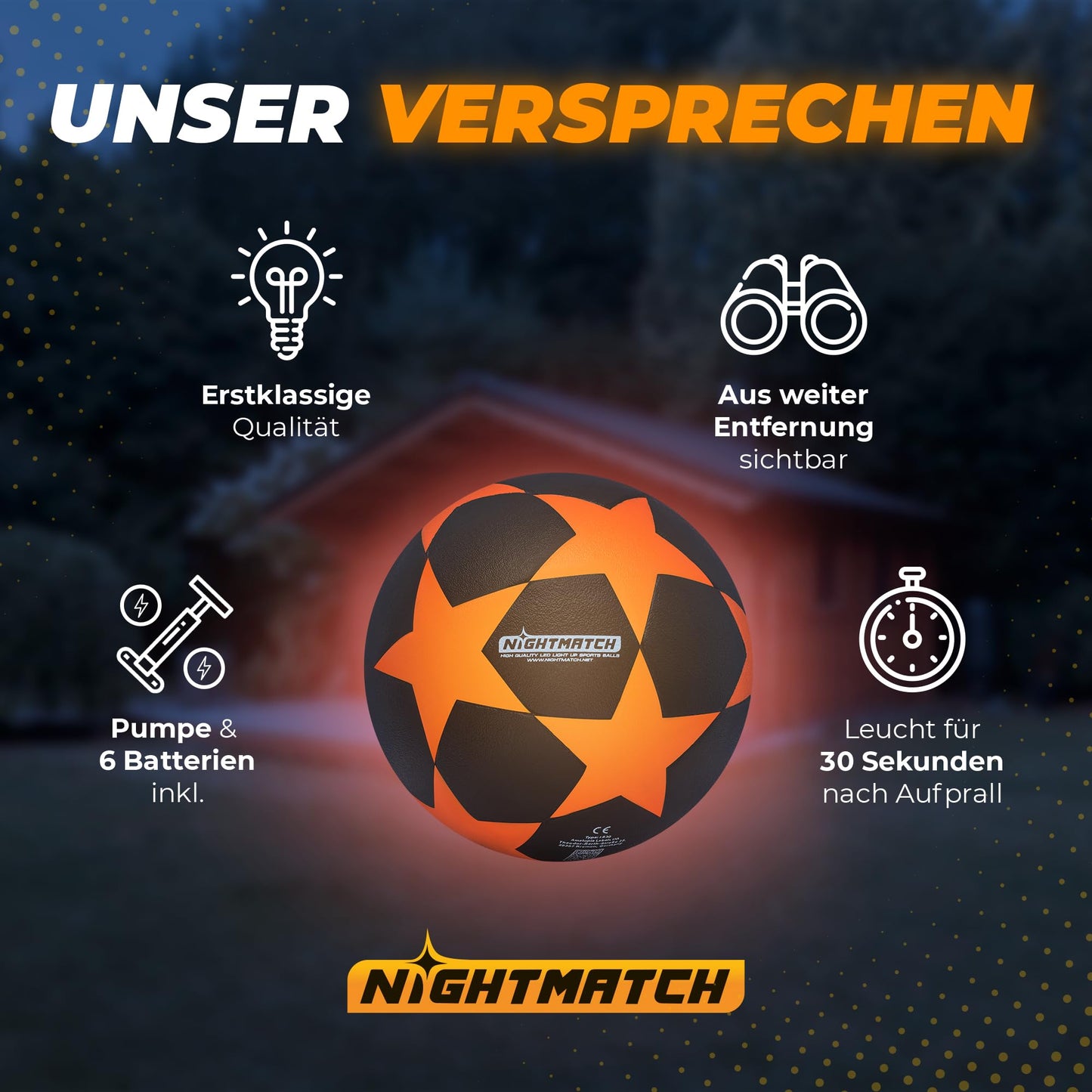 NIGHTMATCH Official Size 5 Waterproof LED Light-Up Soccer Ball - Glow in the Dark Soccer Ball for Night Games, Kids, Adults - Complete Set with Pump & Extra Batteries