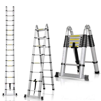 Aluminum telescopic ladder, 5m telescopic ladder, 16 steps, max load 150kg.