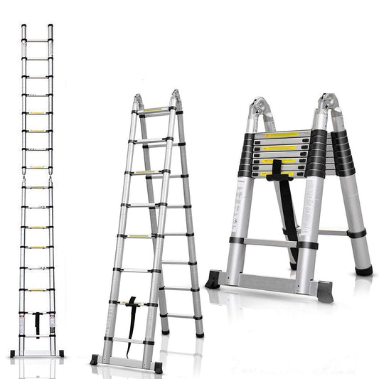 Aluminum telescopic ladder, 5m telescopic ladder, 16 steps, max load 150kg.