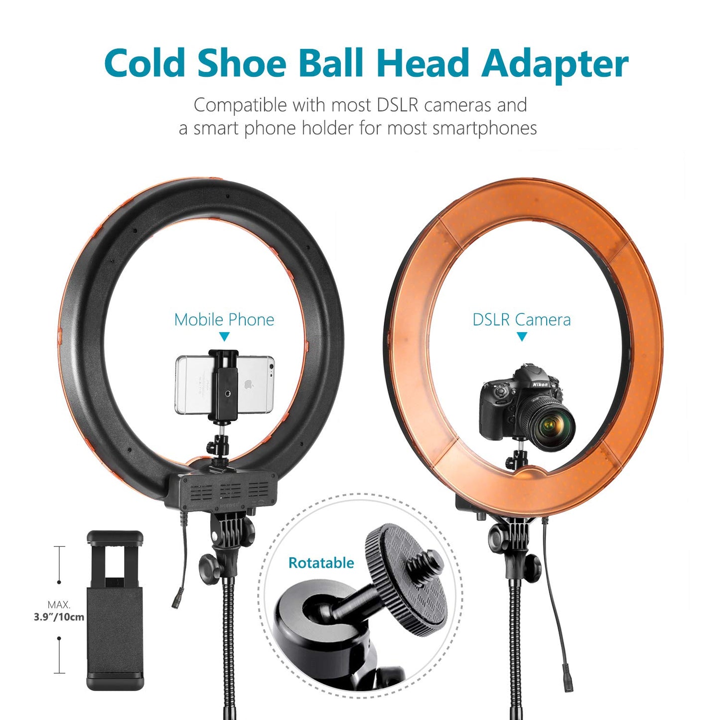 NEEWER Camera Photo Video Ring Light Kit: 18-inch/48-centimeter Outer 52W 5500K Dimmable LED Ring Light Light Stand Bluetooth Receiver for Smartphone YouTube Self-Portrait Shots