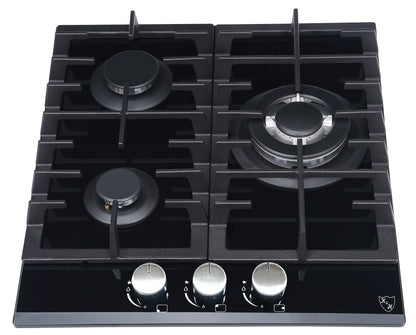 K&H Glass Gas Cooktop 45cm [3 ZONES] - Gas burners natural gas - Wok burner - Thermocouple flame failure safety device - 3Z-45 - Stand-alone - Gas-operated - Tempered safety glass - Auto shut-off