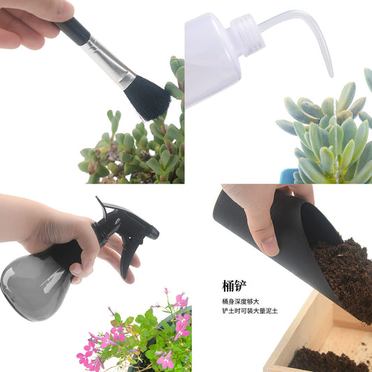 Succulent tool set, 14 mini hand garden tools + 1 pot mat, rake for indoor plants, garden hand tools black