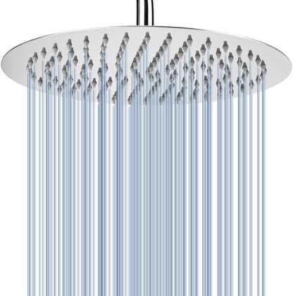 30cm Large Round Rain Shower, Voolan Circular High Pressure Shower Head made of 304 Stainless Steel, Comfortable shower experience even with low water pressure, Installable on wall or ceiling (Chrome)