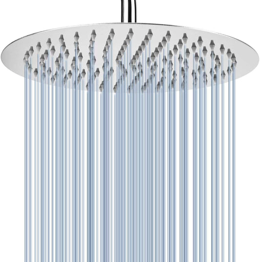 30cm Large Round Rain Shower, Voolan Circular High Pressure Shower Head made of 304 Stainless Steel, Comfortable shower experience even with low water pressure, Installable on wall or ceiling (Chrome)