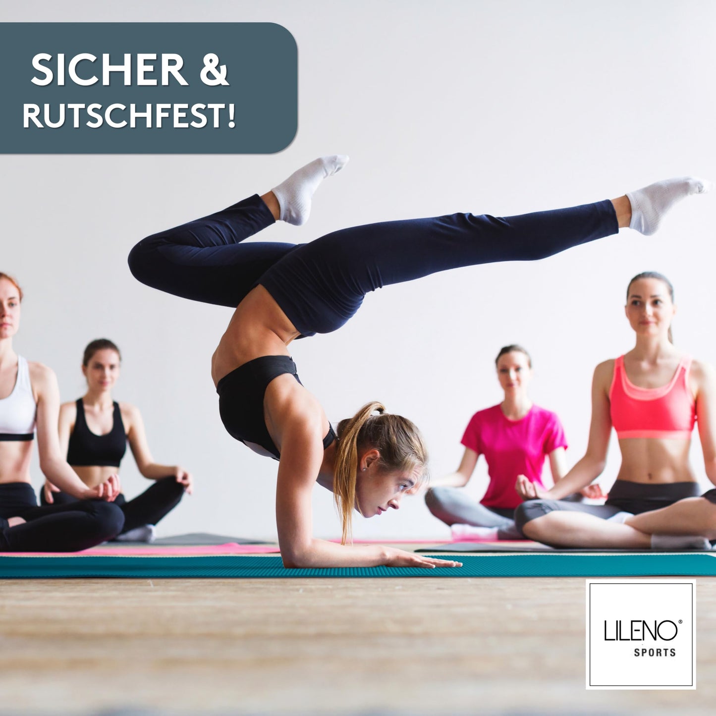 LILENO SPORTS Yoga Mat Caribbean Sea (180x60cm) - Extra non-slip sports and yoga mat in 4mm thickness - Gymnastics and fitness mat for workout and yoga - Sports mat for home