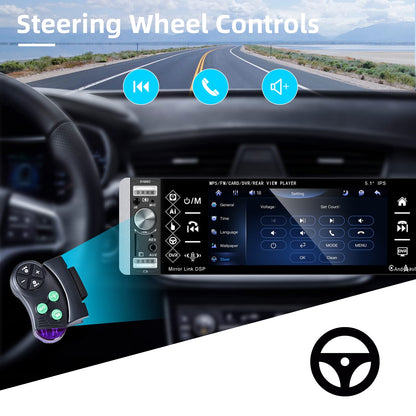Podofo car stereo 1Din Carplay Android Auto Bluetooth Radio with 5.1'' IPS screen 2 USB/microphone/AUX/FM steering wheel control Mirror Link with rear view camera