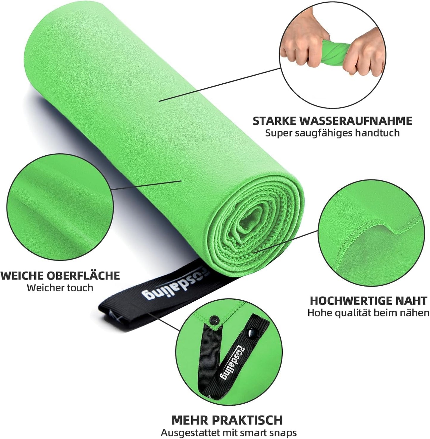 Fosdaling Microfiber Towel 3 Pack - Large 200 * 100cm & 2 Small 80×40cm, Quick Dry Microfiber Sports Towel, for Travel, Bath, Fitness & Sport towels and Beach Towel (Green)