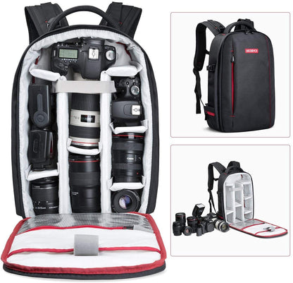 Beschoi Camera Backpack Waterproof Bag with Laptop Compartment for Canon Sony Nikon Olympus SLR/DSLR Camera, Lens and Accessories, Large (Black)