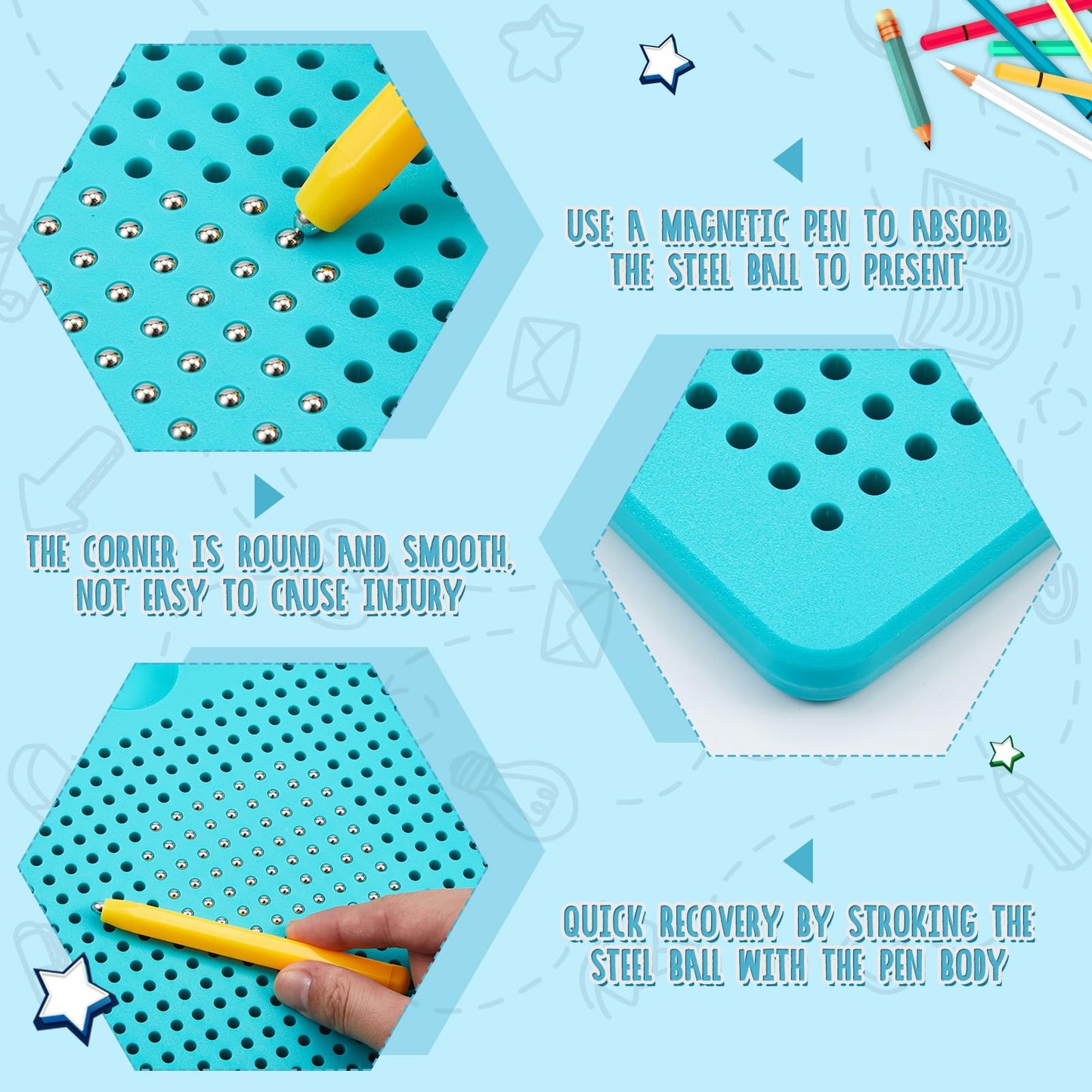 I bought 2 small magnetic drawing boards with pen, magnetic drawing board with steel ball, magnetic drawing tablet, whiteboard for educational gifts (black, lake blue).