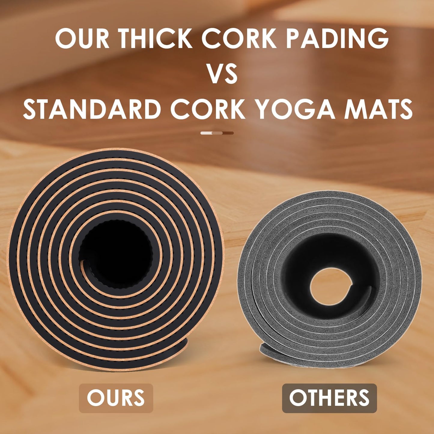 Cork yoga mat, non-slip, unique design, natural cork, TPE material, fitness training mat with carrying bag and strap, for home, pilates, aerobic fitness studio and workout (183 x 61 cm)