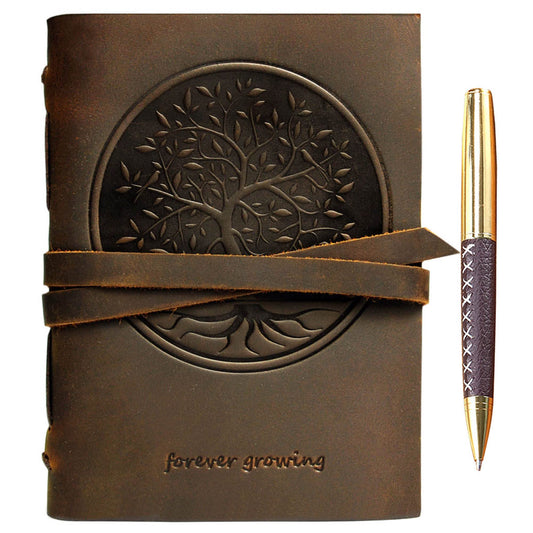 Tree of Life Leather Notebook Journal Embossed A5 Handmade Tree of Life Diary Travel Journal | Vintage Sketchbook for Men Women Antique Genuine Leather 21x15cm Gift Travelers Notebook