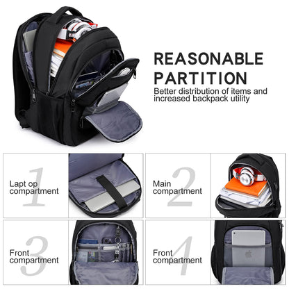 Liokesa backpack for men, 15.6 inch laptop backpack for men, school backpack for teenage boys with USB charging port for business work backpack, for college travel, work, school, black