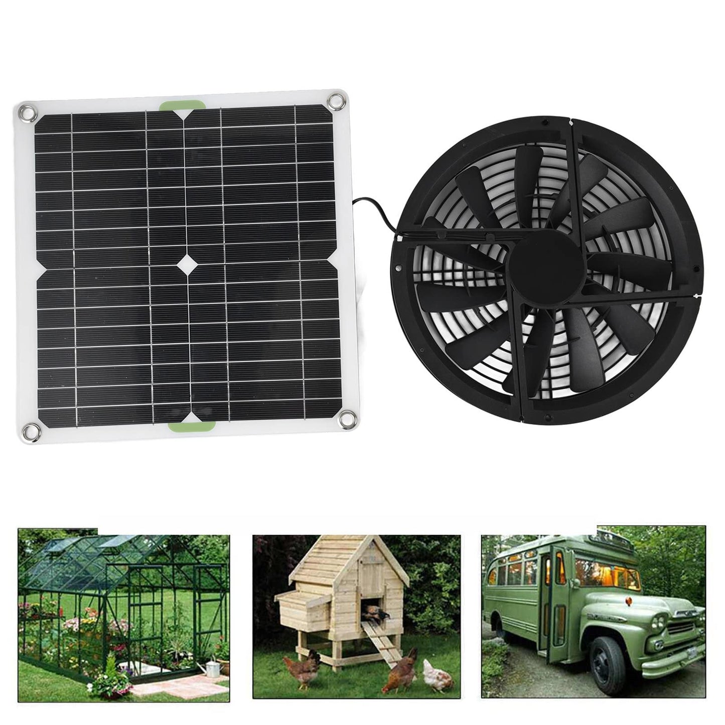 VBESTLIFE Solar Panel Fan, 3000 RPM, waterproof greenhouse ventilator, with metal protective grill, suitable for small chicken coops, sheds, pet houses, window exhaust.