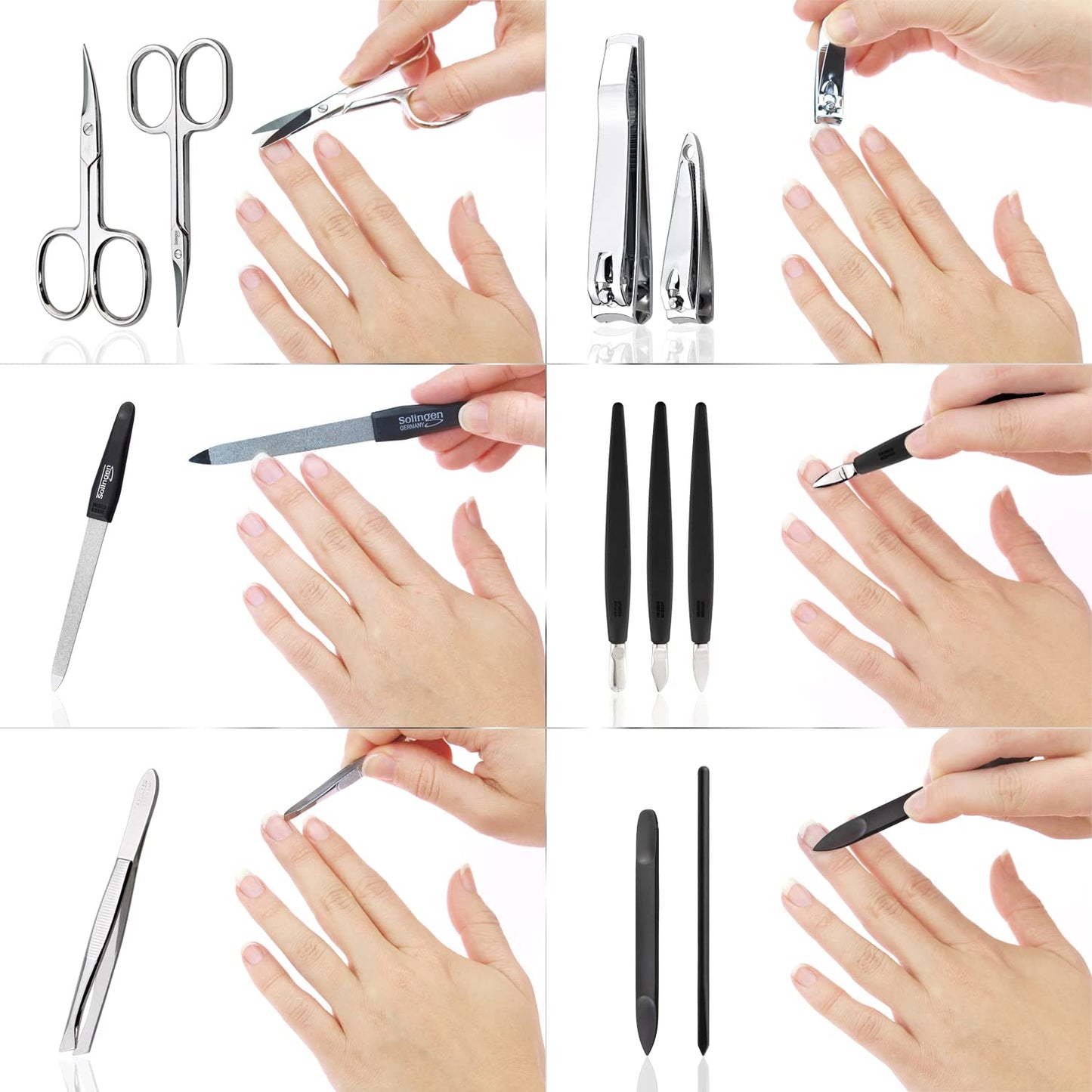 Solingen manicure set 12 pieces - nail set for men and women with everything needed for manicure and pedicure, in a high-quality faux leather case.