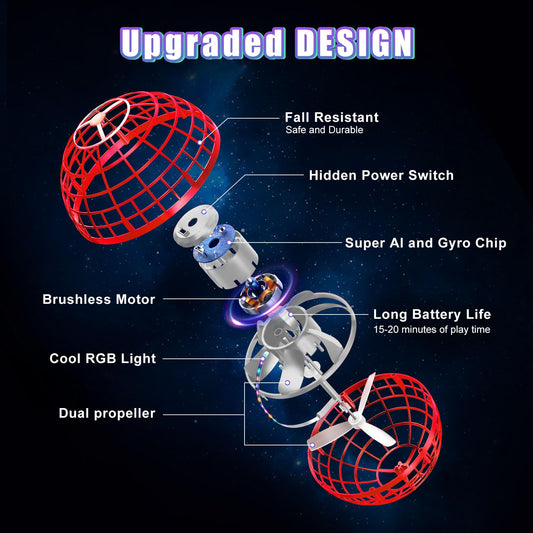 XINHOME flying ball, flying ball with LED lighting, Orbi ball drone kids flying orb ball hover toy gifts for boys girls 6-12 years flying orb ball toy