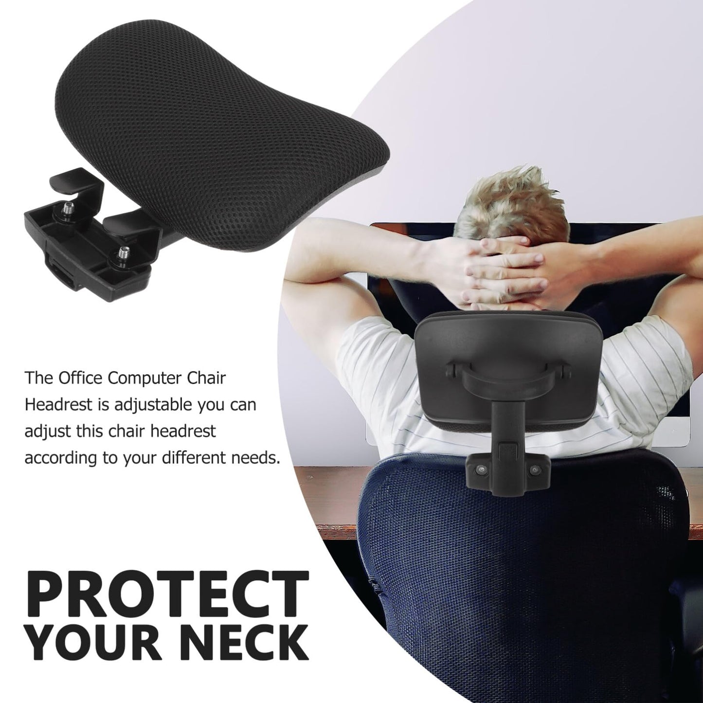 Yardwe headrest attachment for office chair. Universal head and neck support cushion. Attachable headrest for office computer chair.