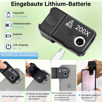 HidWee 200x mobile microscope with LED, mini microscope lens for smartphone camera with CPL, pocket microscope for exploring Micworld Digital with iPhone.