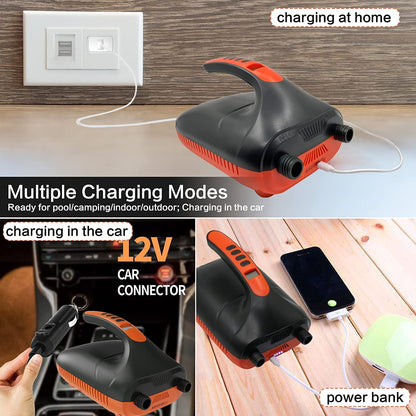 4000mAh SUP pump electric battery, 20Psi electric SUP air pump, 110 V AC/12 V DC quick charge, with intelligent two-stage auto-off function for inflatable stand up paddle boards, boats (orange)