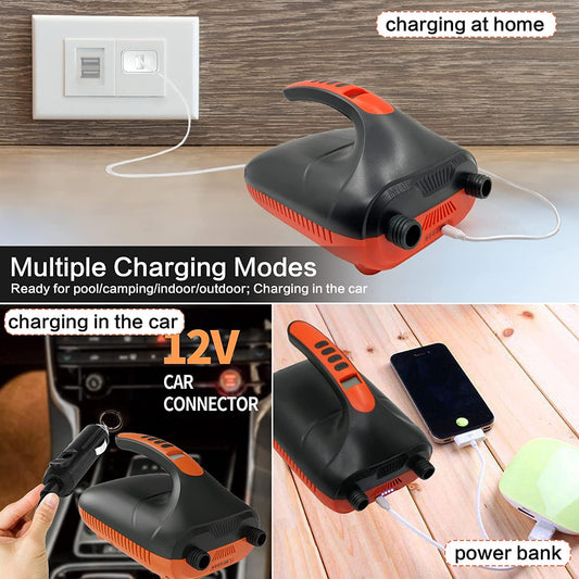 4000mAh SUP pump electric battery, 20Psi electric SUP air pump, 110 V AC/12 V DC quick charge, with intelligent two-stage auto-off function for inflatable stand up paddle boards, boats (orange)
