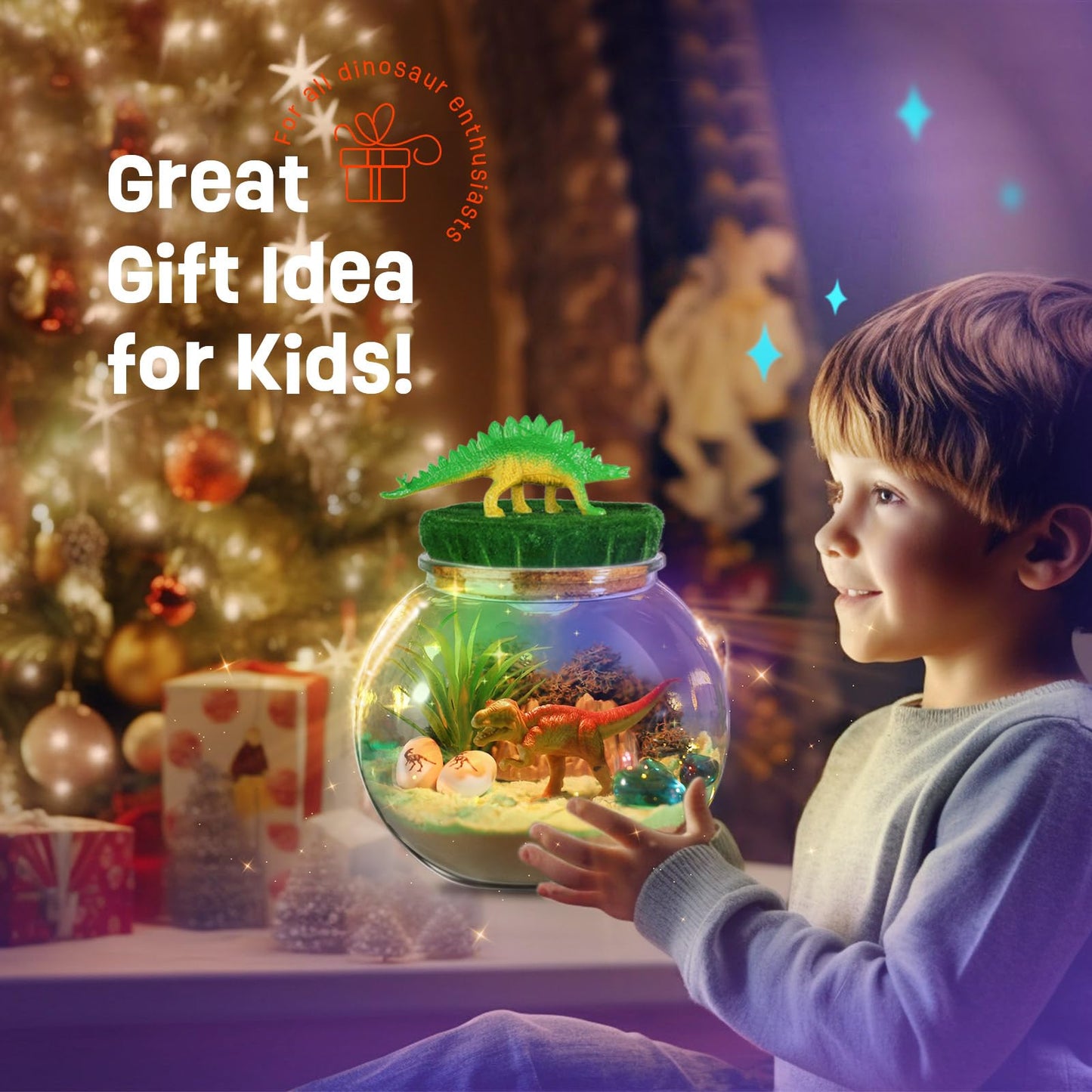 Dinosaur terrarium set, birthday gift for boys ages 4-12, dinosaur toy night light craft kit, Christmas and Easter gift for kids.