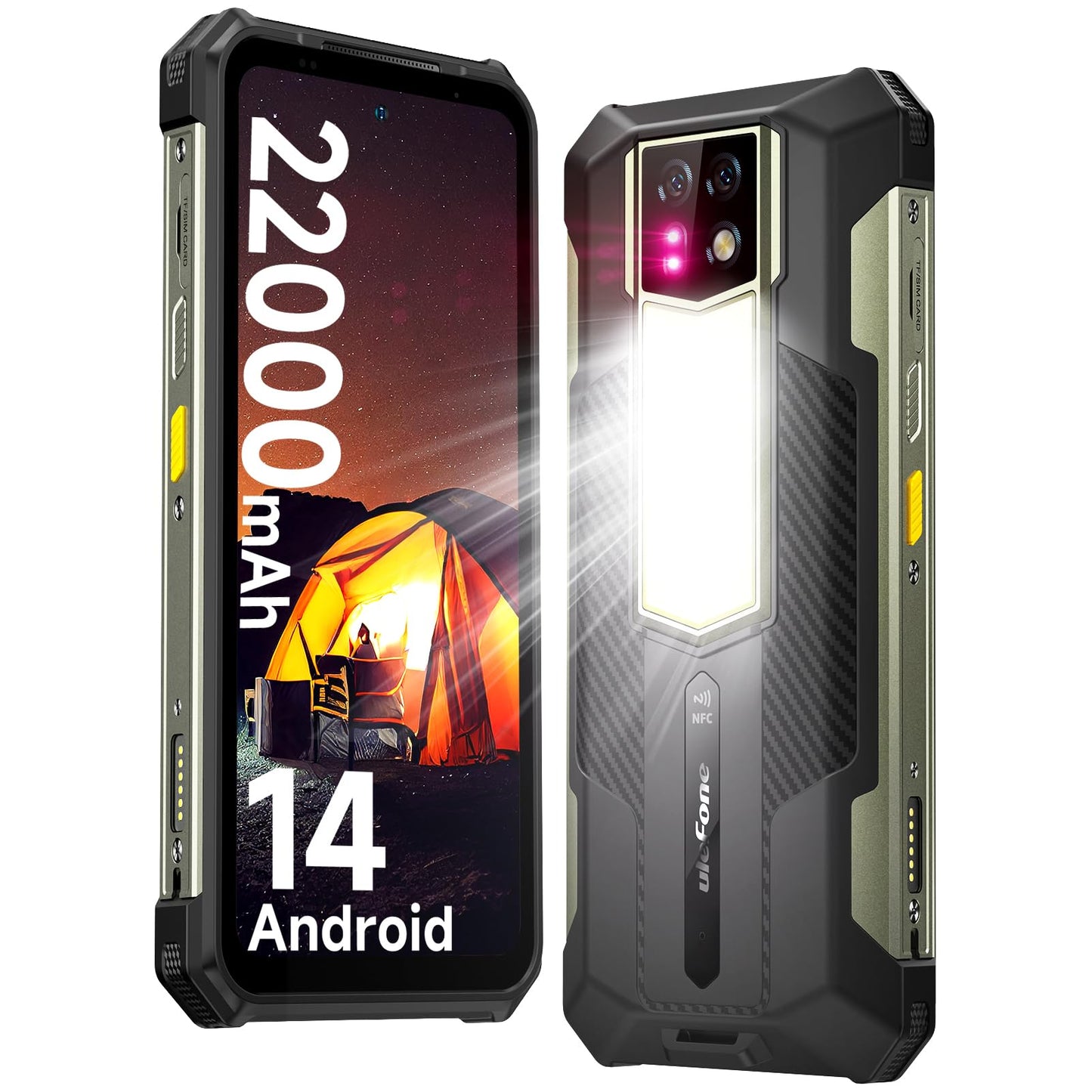Ulefone Armor 24 outdoor phone with 1000 lumen flashlight, Android 14, 24GB+256GB/2TB SD, 64MP+64MP+16MP night vision, 120Hz 6.78" FHD+ IP68 smartphone, 4G dual SIM/NFC/fingerprint ID GPS OTG.