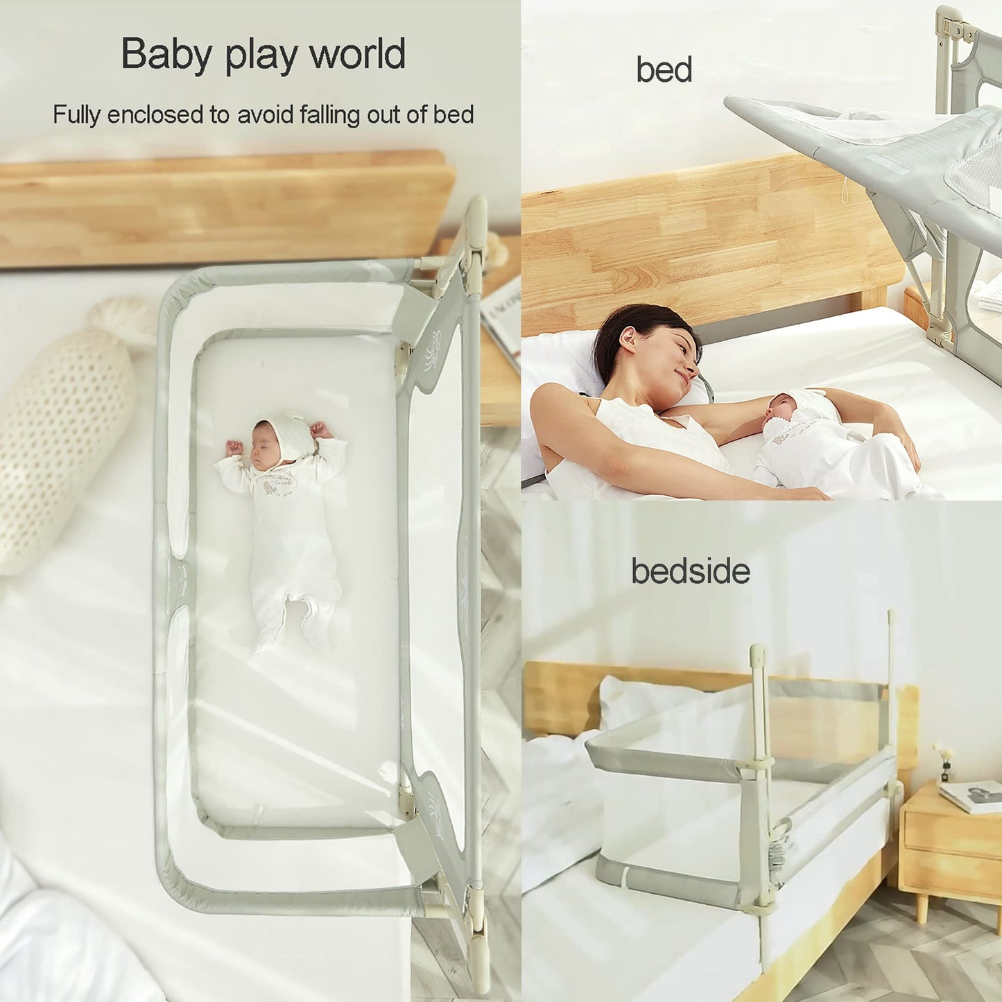 3 in 1 baby bed, baby cradle, 120x50cm, baby bed, adjustable height, bedside crib baby box spring bed, with accessories, baby playpen, baby playpen, that can be placed on the bed (Color: Light green)