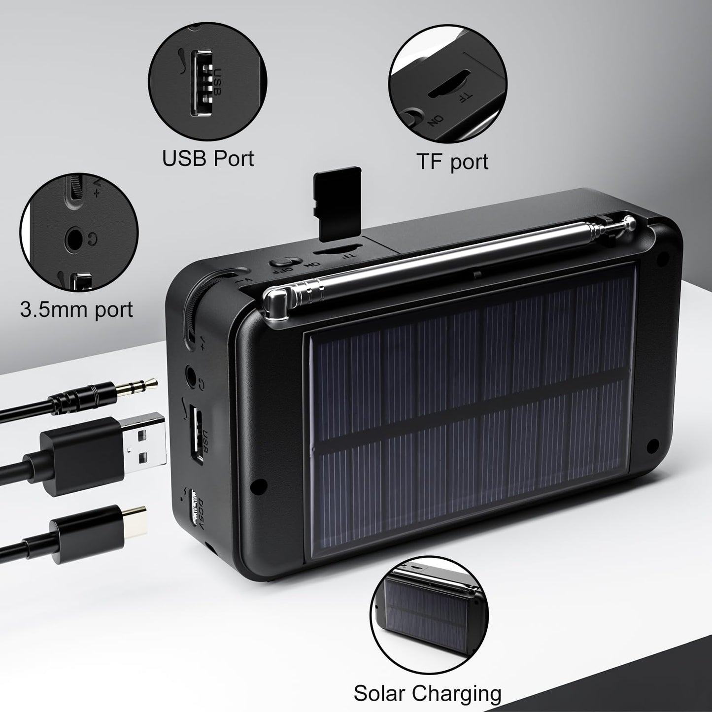 Gallypek portable DAB radio, DAB plus radio FM radio with Bluetooth 5.0 & 80 presets kitchen radio with cable or 2000mAh battery, supports solar & USB charging USB flash drive/TF/AUX connection.