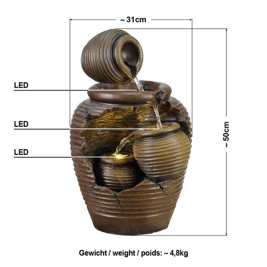 Garden fountain fountain ornamental fountain indoor fountain fountain 4 amphorae with LED light 230V waterfall water feature for garden, pond, terrace, pond, balcony very decorative