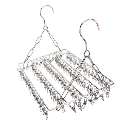 Lyrlody clothes hanger, stainless steel clothes hanger, collapsible sock holder, underwear hanger, hanger for drying towels, bras, lingerie (balcony drying sock holder with 100 clips)