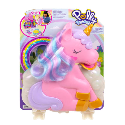 Polly Pocket HMX18 - Mini toy, Rainbow Unicorn Salon Styling Head and Compact Playset with 2 small dolls, 25 accessories, and movable game elements. Dolls toy for ages 4 and up.