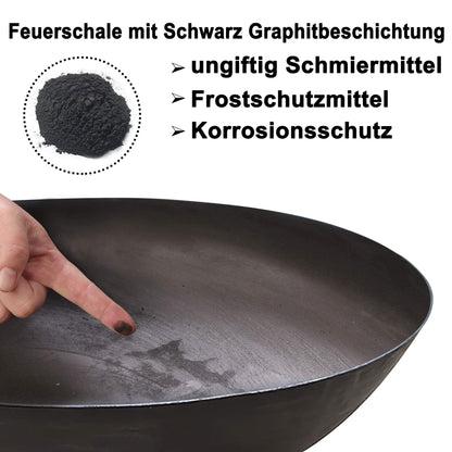 Köhko fire bowl Marbela-XL approx. 55x55x23 cm made of steel with 3 feet for barbecue evening garden fire BBQ camping wonderful evening at the beach garden yard terrace grill evening