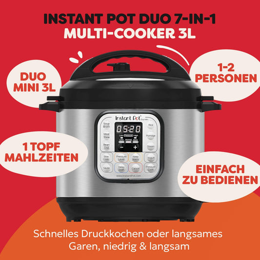Instant Pot Duo 30 Electric Multicooker 3L - Pressure Cooker, Slow Cooker, Rice Cooker, Sauté Pan, Yogurt Maker, Steamer, and Food Warmer, made of stainless steel, Silver