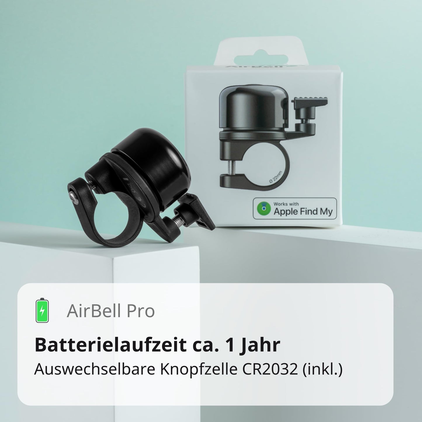 AirBell Pro - Bike bell with built-in tracker for Apple Find My network, AirTag alternative (22.2mm standard handlebar)