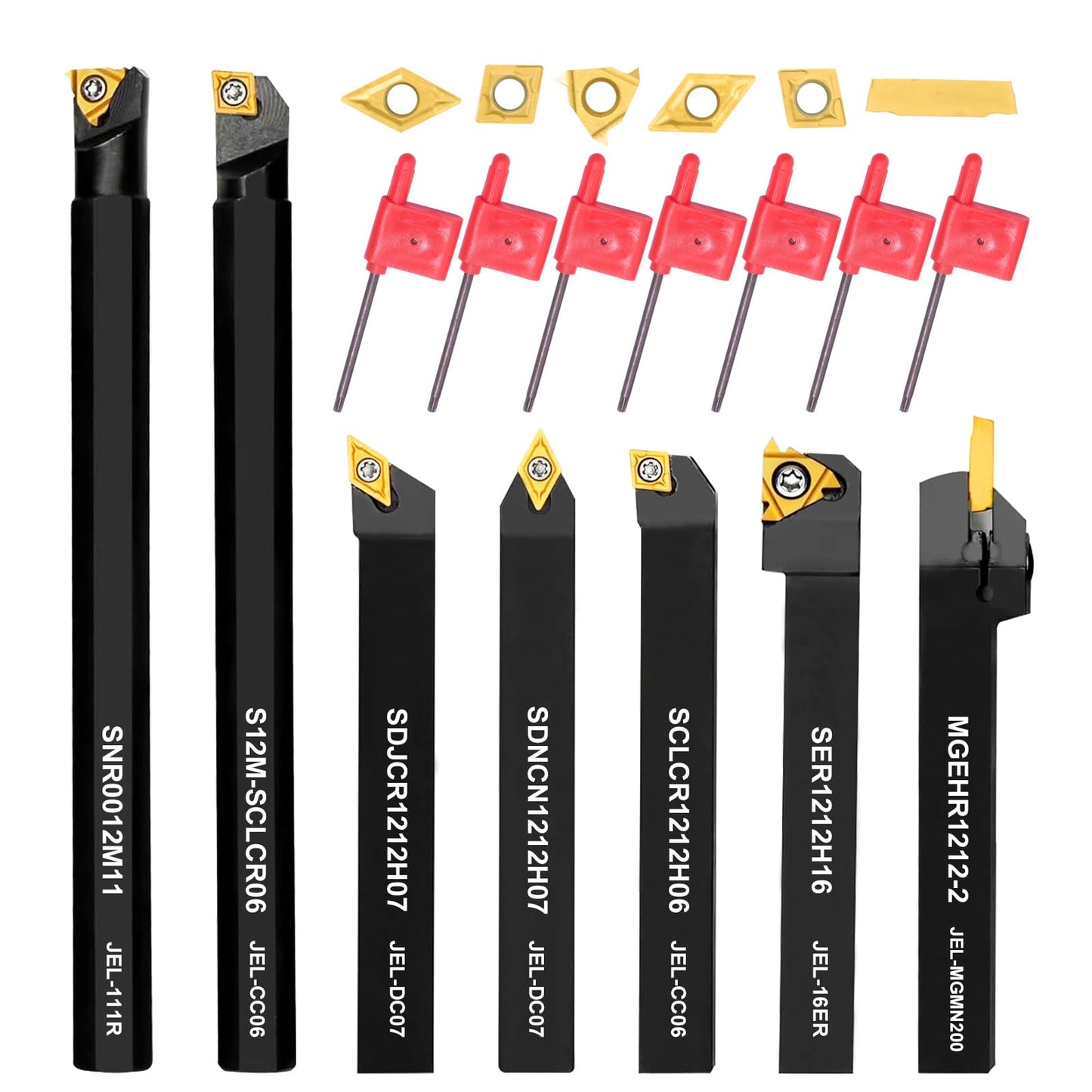 21 pieces of turning tools with indexable inserts boring bar turning tool holder set, 7 x lathe holder, 7 x carbide inserts, 7 x wrenches (12 mm)