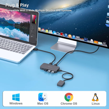 BENFEI USB 3.0 Switch, USB switcher 2 computers with 1x USB C port and 3x USB A ports, 2 in 4 out USB 3.0 switcher with desktop controller, USB KVM switch selector compatible with Windows Mac Linux.
