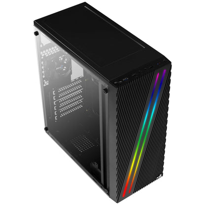Aerocool Streak PC Gaming Case, Mid-Tower, ATX, RGB, 18 Lighting modes, Full Window, Ideal for First Time and Experienced gamers , Black