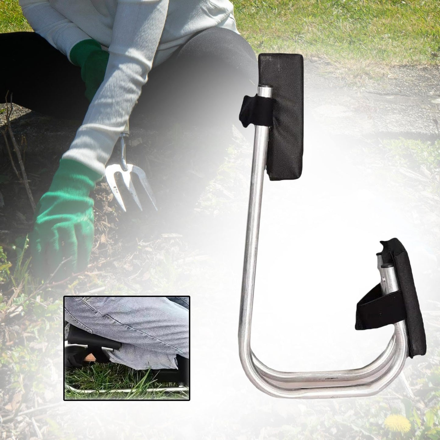 Ronyme knee seat for gardening, metal garden kneeling stool, portable knee pad seats for work on the go, 6x10x19 inches