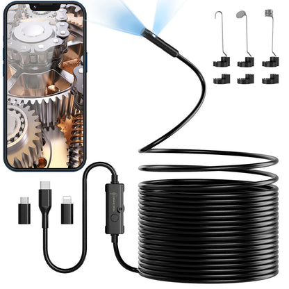 Endoscope camera with light, Ennovor 1920 HD dual-head endoscope camera for mobile phones with 8 LED lights. No WiFi inspection camera, waterproof IP67 sewer camera for Android & iOS, tablets (32.8 ft/10m).