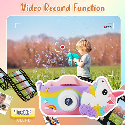 Kids Camera - Girls Gifts/1080P Kids Digital Camera+32GB TF Card, Anti-Drop Camera Case/HD Video/38 Picture Frames and Filters/8x Zoom/5 Learning Games, Gifts for Boys Girls 3-9 Years