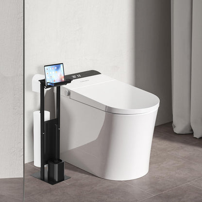 Dailyart freestanding toilet paper holder with toilet brush - multifunctional standing toilet paper holder with upper shelf brush holder toilet paper holder with brush black toilet set for bathroom and toilet.