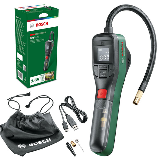 Bosch electric bike pump/air pump/mini compressor EasyPump (3.0 Ah battery, 3.6 volts, auto-stop function, 150 PSI, 10.3 bar, LED, rechargeable via USB-C®, in box)