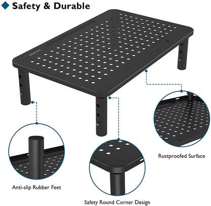 BONTEC Monitor Stand Adjustable Monitor Riser made of high-quality metal. Ergonomic stand for laptop, computer, iMac, PC, printer up to 20 kg, black 2-pack.