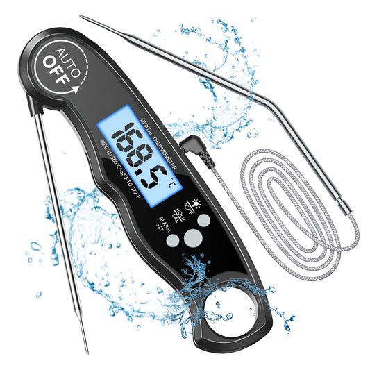 CIRYCASE Digital Meat Thermometer, Instant Read Roasting Thermometer Grill Thermometer, External Probe with 2 Long Probes & Magnet, Alarm Function, Kitchen Thermometer for BBQ, Oven.