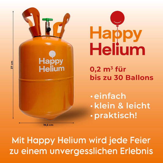 Happy Helium® Balloon Gas Helium for 30 balloons | Helium gas with filling valve - Balloon Gas 200 liters (0.2m³) for birthday, wedding, party.