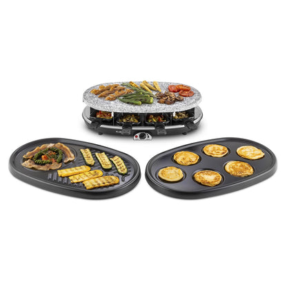 Klarstein Steaklette All-U-Can-Grill Raclette - 1500 watts, 8 people including pans, continuously adjustable temperature, 4-in-1, without coaster and wooden spatula.